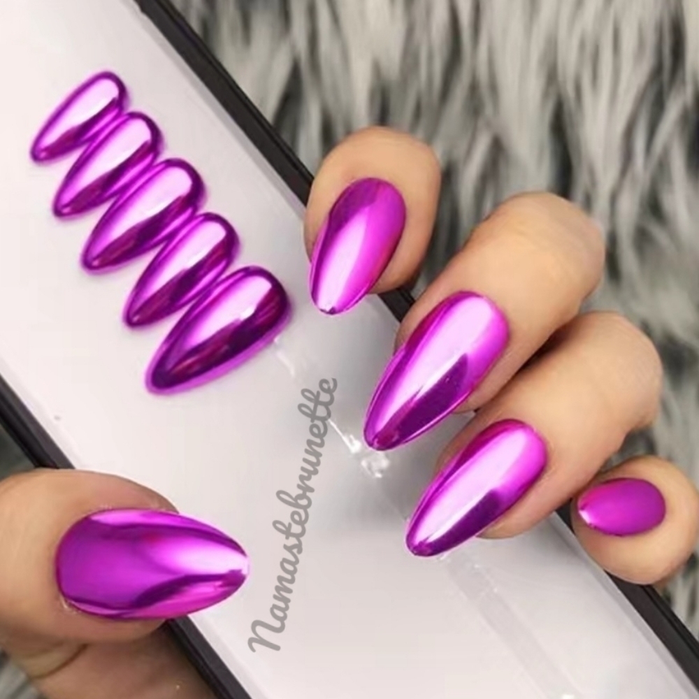 2/$16 Pink Metallic Chrome Coffin Press On Nails